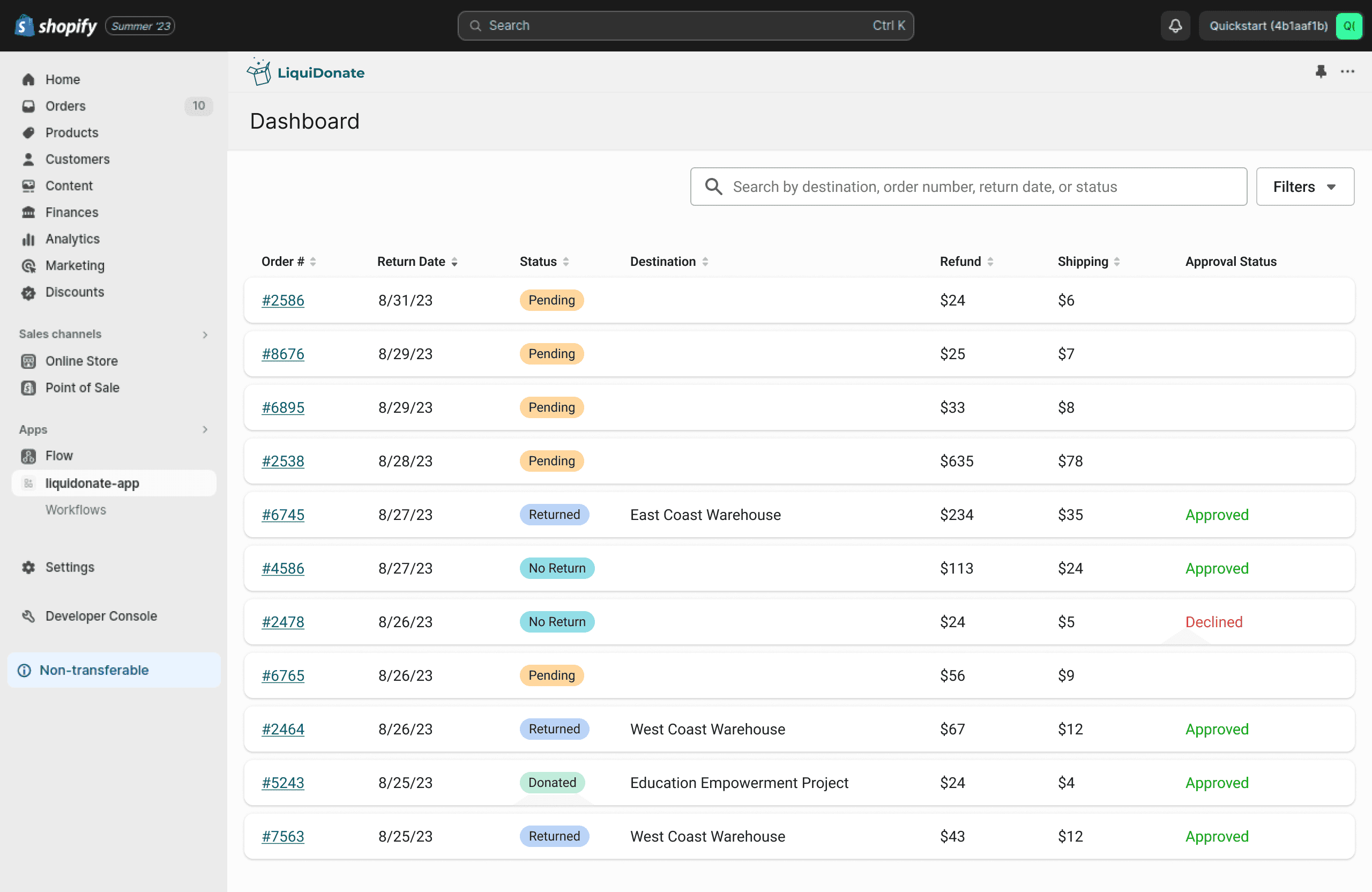 LiquiDonate retailer dashboard